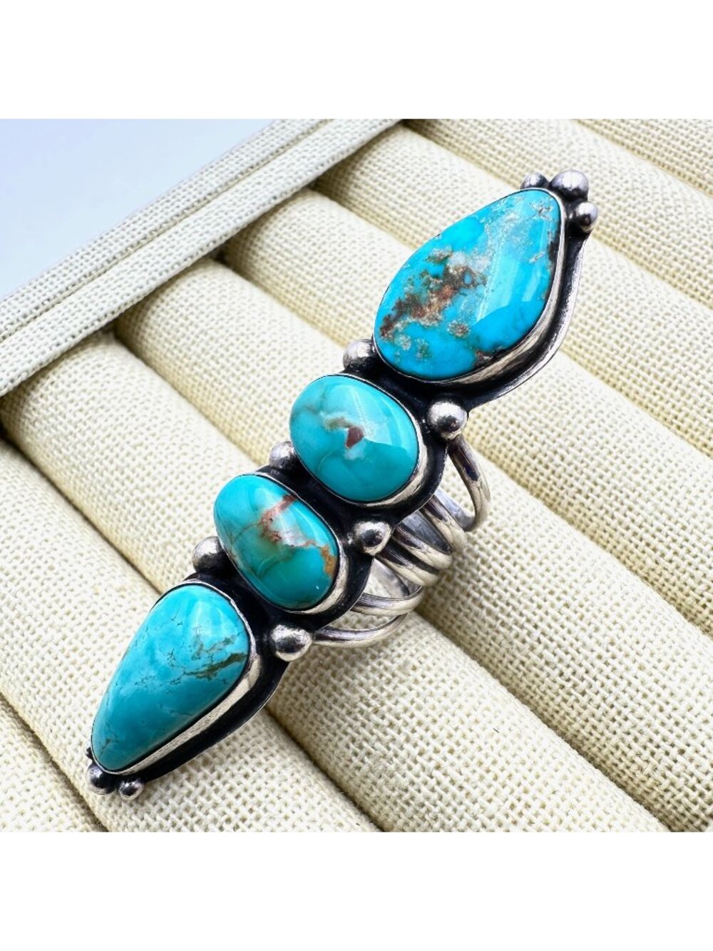 Vintage Native American Blue Turquoise Sterling Silver Ring Size 8 Mens Womens